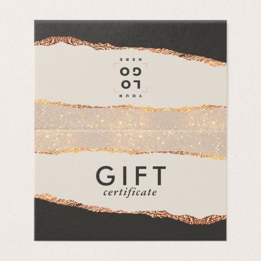 Rose Gold Glitter & Black Modern Gift Certificate Kaart (Buitenkant ongevouwen)