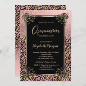 Rose Gold Glitter Border Leopard Quinceañera Kaart (Voorkant / Achterkant)