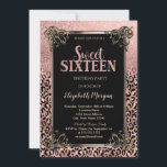Rose Gold Glitter Border Leopard Sweet 16 Kaart<br><div class="desc">Elegant rose gold glitter ombre,  and border on a leopard print background.</div>