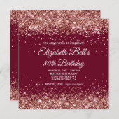 Rose Gold Glitter Burgundy 80th Birthday Kaart (Voorkant / Achterkant)