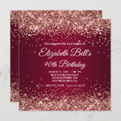 Rose Gold Glitter Burgundy Ombre 90th Birthday Kaart (Voorkant / Achterkant)