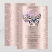 Rose Gold Glitter Butterfly Moon Baby Shower Kaart (Voorkant / Achterkant)