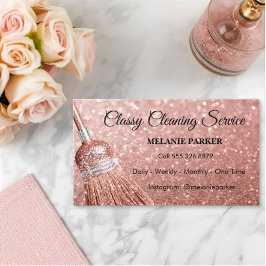 Rose Gold Glitter Classy Cleaning Services Visitekaartje