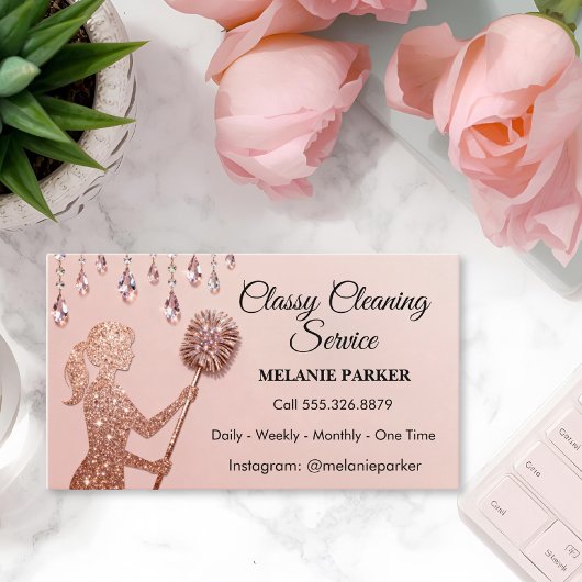 Rose Gold Glitter Classy Cleaning Services Visitekaartje