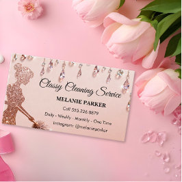 Rose Gold Glitter Classy Cleaning Services Visitekaartje