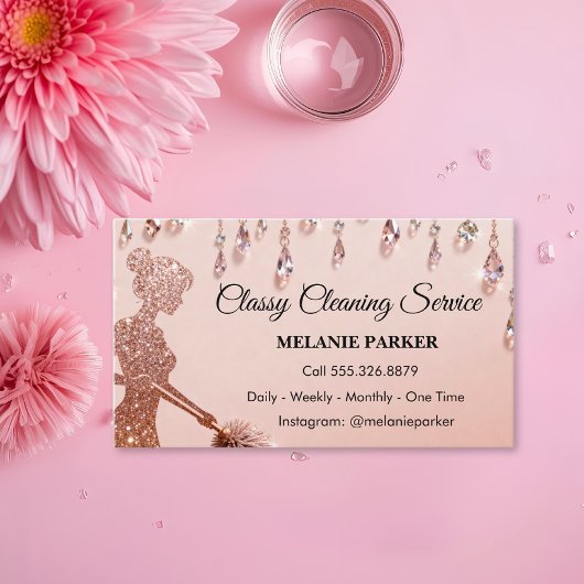 Rose Gold Glitter Classy Cleaning Services Visitekaartje