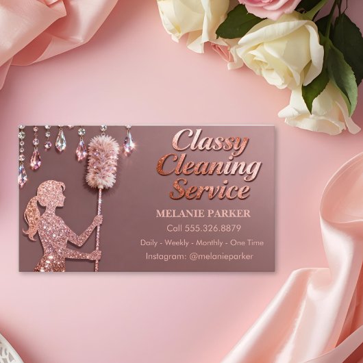 Rose Gold Glitter Classy Cleaning Services Visitekaartje