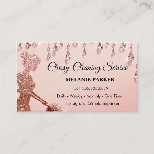 Rose Gold Glitter Classy Cleaning Services Visitekaartje (Voorkant)