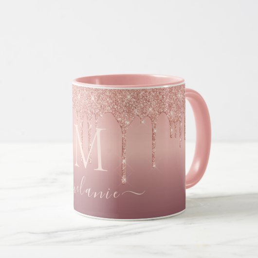 Rose Gold Glitter Coffee Mug Your Name and Letter Mok (Voorkant rechts)