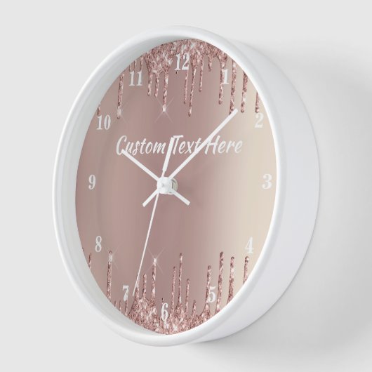 Rose Gold Glitter Custom Text Name Clock Gift (Hoek)
