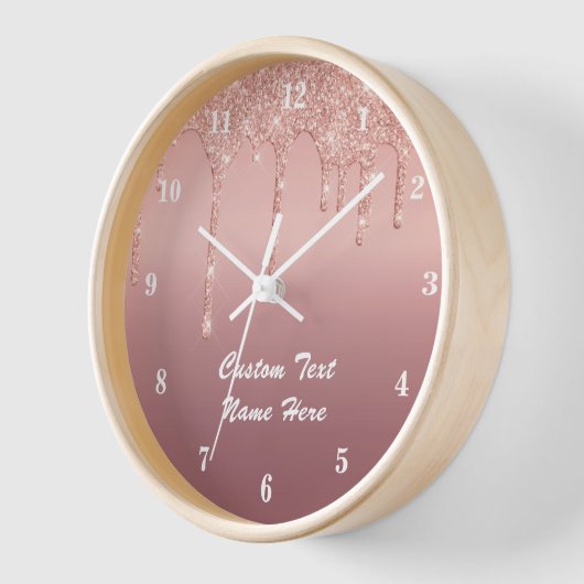 Rose Gold Glitter Custom Text Wall Clock Gift (Hoek)