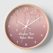 Rose Gold Glitter Custom Text Wall Clock Gift (Voorkant)