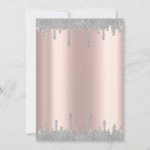 Rose Gold,Glitter Dress Drips Silver Quinceanera Kaart (Achterkant)