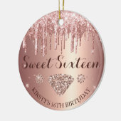 Rose Gold Glitter Drip Diamond Sweet Sixteen Keramisch Ornament (Links)
