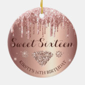 Rose Gold Glitter Drip Diamond Sweet Sixteen Keramisch Ornament (Achterkant)