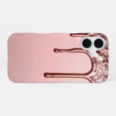 Rose Gold Glitter Drip – Glam Metallic iPhone 16 Hoesje (Achterkant horizontaal)