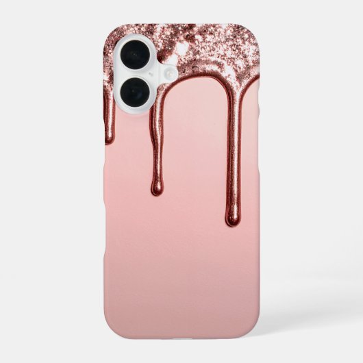 Rose Gold Glitter Drip – Glam Metallic iPhone 16 Hoesje (Achterkant)