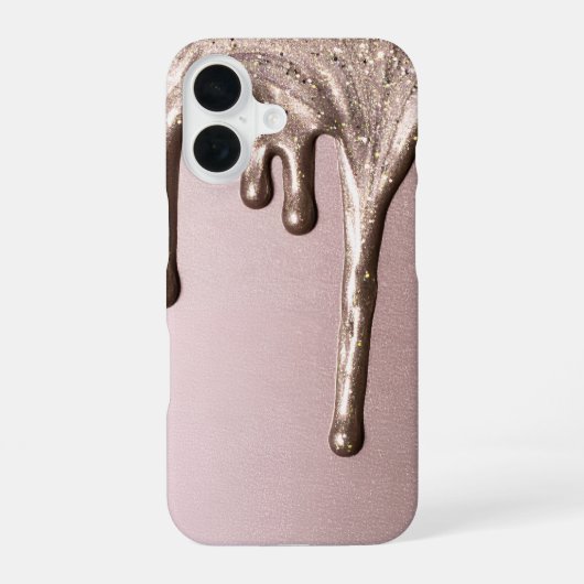 Rose Gold Glitter Drip – Glam Metallic iPhone 16 Hoesje (Achterkant)