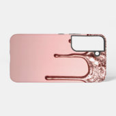 Rose Gold Glitter Drip – Glam Metallic Samsung Galaxy Hoesje (Achterkant horizontaal)