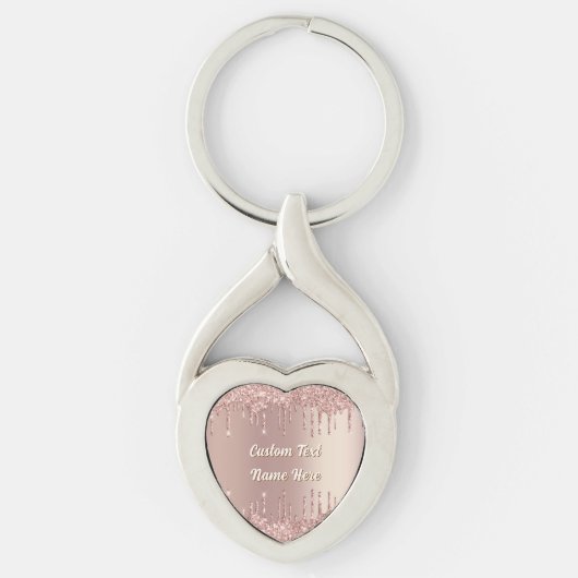 Rose Gold Glitter Drips Custom Text Keychain Gift (Voorkant)