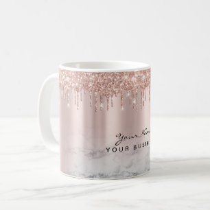 Rose Gold Glitter Drips Marble Custom Name Mug Koffiemok