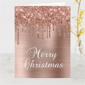 Rose Gold Glitter Drips Metallic Merry Christmas Kaart (Gele Bloem)