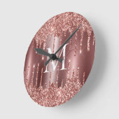 Rose Gold Glitter Drips Monogram Personalized Wall Ronde Klok (Hoek)