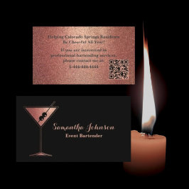 Rose Gold Glitter Evenement Barman QR Code Visitekaartje