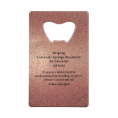 Rose Gold Glitter Event Bartender QR Code Creditkaart Flessenopener (Achterkant)