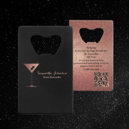 Rose Gold Glitter Event Bartender QR Code Creditkaart Flessenopener