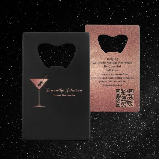 Rose Gold Glitter Event Bartender QR Code Creditkaart Flessenopener