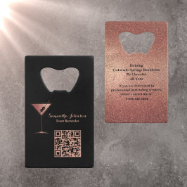 Rose Gold Glitter Event Bartender QR Code Creditkaart Flessenopener