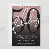 Rose Gold Glitter Fifty Fabulous 50th Birthday Kaart (Voorkant)