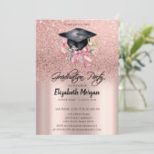 Rose Gold Glitter Floral Grad Cap Bow Graduation Kaart (Staand voorkant)