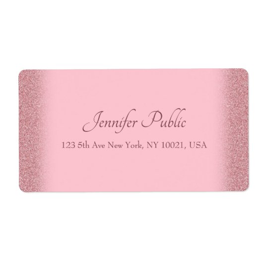 Rose Gold Glitter Handwriting Script Template Chic Etiket (Voorkant)