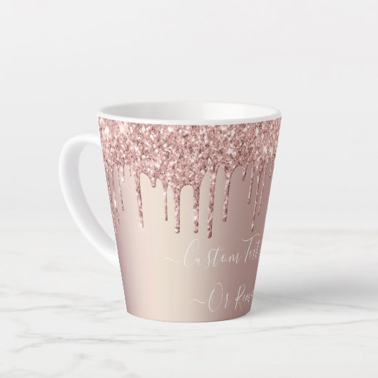 Rose Gold Glitter Latte Mug - Custom Text Name Latte Mok (Linkerhoek)