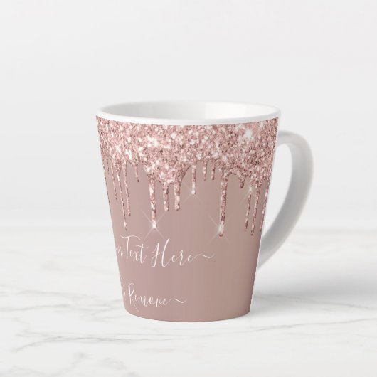 Rose Gold Glitter Latte Mug - Custom Text Name Latte Mok (Rechterhoek)
