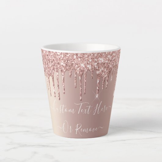 Rose Gold Glitter Latte Mug - Custom Text Name Latte Mok (Voorkant)
