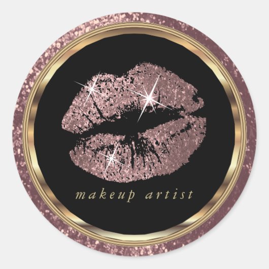 Rose Gold Glitter Lips with Gold Font Ronde Sticker (Voorkant)