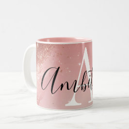 Rose Gold Glitter Monogram Mug – Personalized Name Tweekleurige Koffiemok