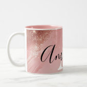 Rose Gold Glitter Monogram Mug – Personalized Name Tweekleurige Koffiemok (Links)
