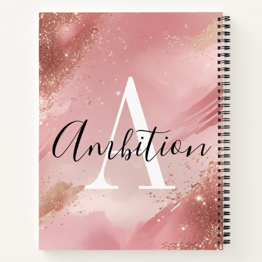 Rose Gold Glitter Monogram Notebook – Personalized Notitieboek (Achterkant)