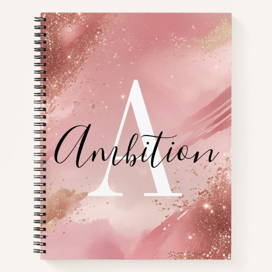 Rose Gold Glitter Monogram Notebook – Personalized Notitieboek (Voorkant)