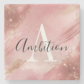 Rose Gold Glitter Monogram Stone Coaster – Custom Stenen Onderzetter (Voorkant)