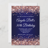 Rose Gold Glitter Navy Blue Ombre 30th Birthday Kaart (Voorkant)