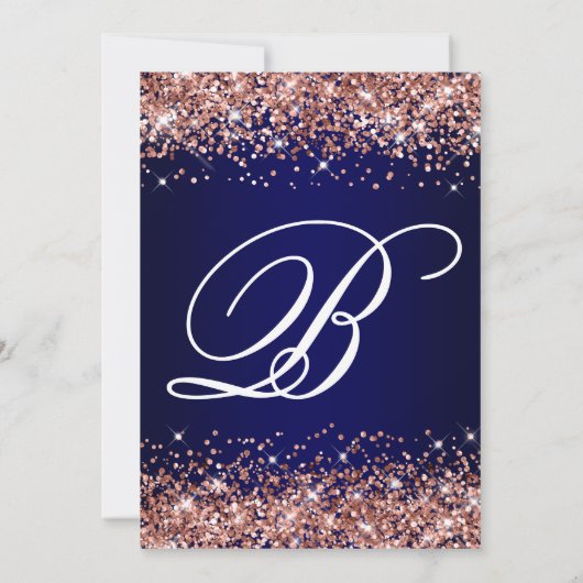 Rose Gold Glitter Navy Blue Ombre 30th Birthday Kaart (Achterkant)