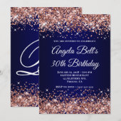 Rose Gold Glitter Navy Blue Ombre 30th Birthday Kaart (Voorkant / Achterkant)