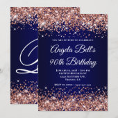 Rose Gold Glitter Navy Blue Ombre 90th Birthday Kaart (Voorkant / Achterkant)