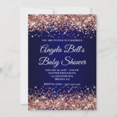 Rose Gold Glitter Navy Blue Ombre Baby Shower Kaart (Voorkant)