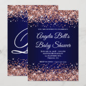 Rose Gold Glitter Navy Blue Ombre Baby Shower Kaart (Voorkant / Achterkant)